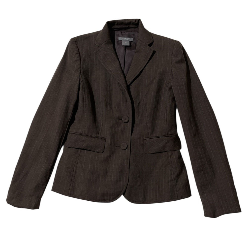 Ann Taylor Suit Blazer Size 2P Single Breasted Pinstripe‎ Career 100% Wool Brown